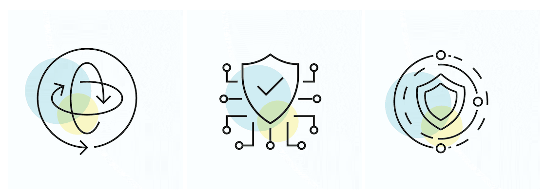 Three icons to display cyber security - evolving, detecting, and protecting