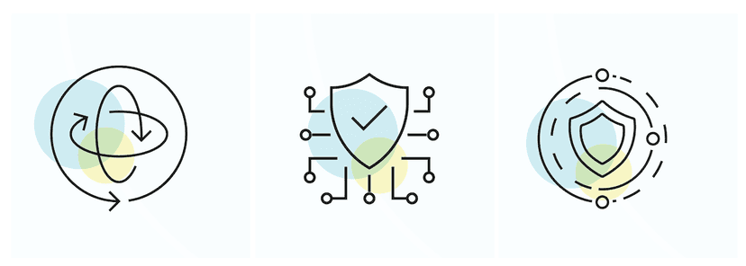 Three icons to display cyber security - evolving, detecting, and protecting