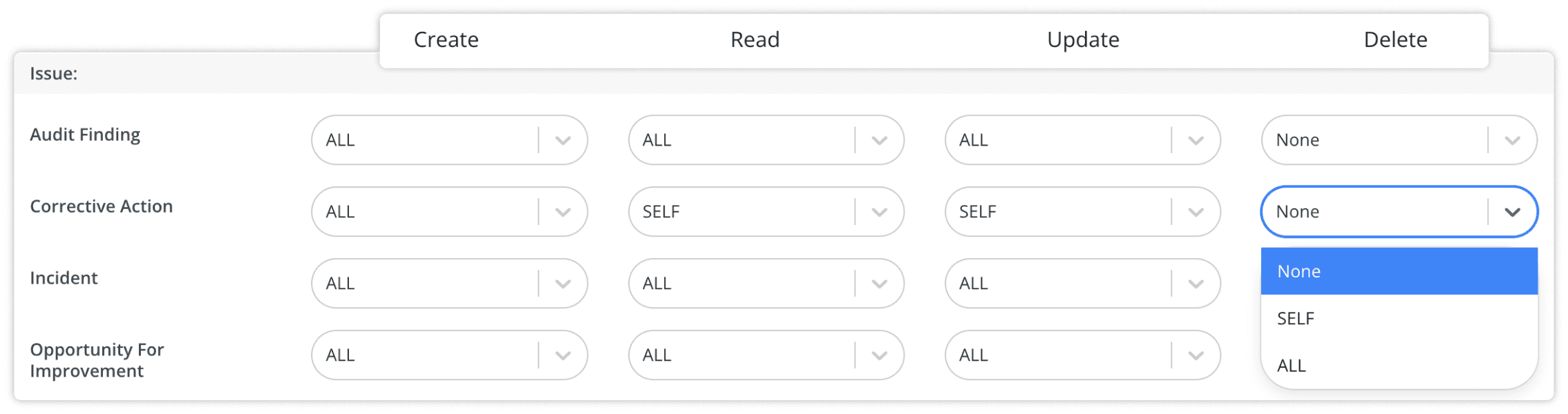 Settings of Issue permissions
