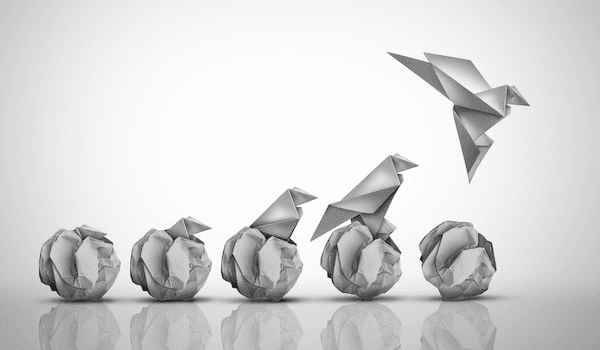 Paper ball turning into paperbird