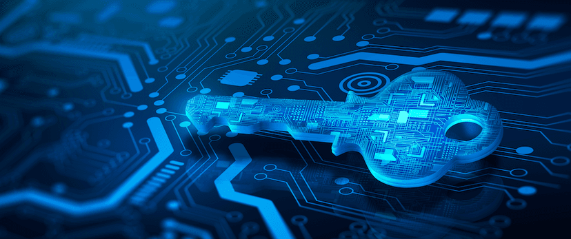 Blue microchip patterned key on a blue microchip background