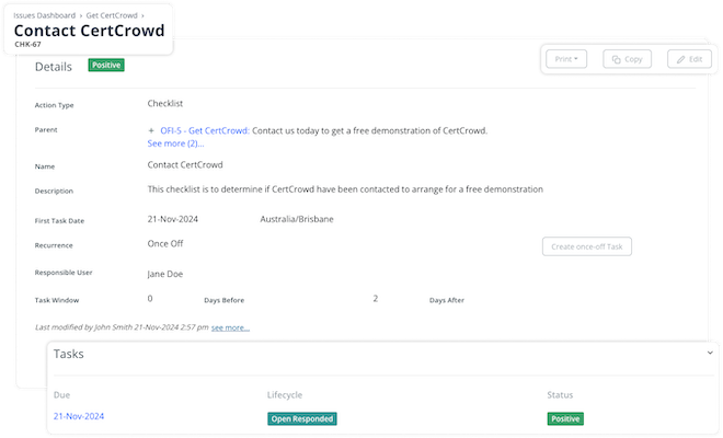 Details of an Action in CertCrowd