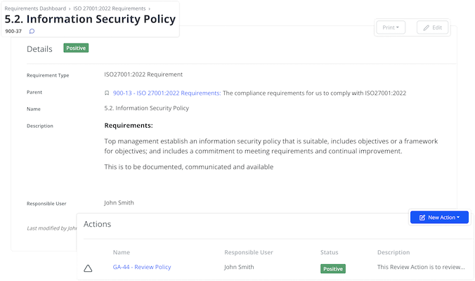 Details of 5.2 Policy with the related actions