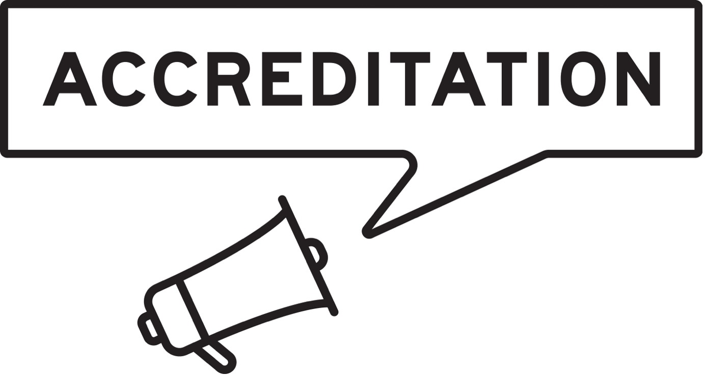 A megaphone with the message bubble "Accreditation" above it